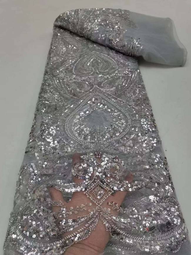 5 Yards Beaded Lace Fabric ITM JC067