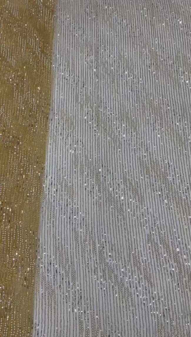 5 Yards Colorful Sequins Pearls Beaded Embroidered 3D Floral Lace Material Fabric For Dresses ML011