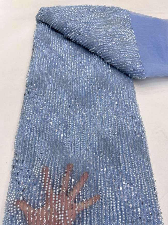 5 Yards Colorful Sequins Pearls Beaded Embroidered 3D Floral Lace Material Fabric For Dresses ML011