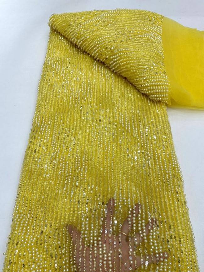 5 Yards Colorful Sequins Pearls Beaded Embroidered 3D Floral Lace Material Fabric For Dresses ML011