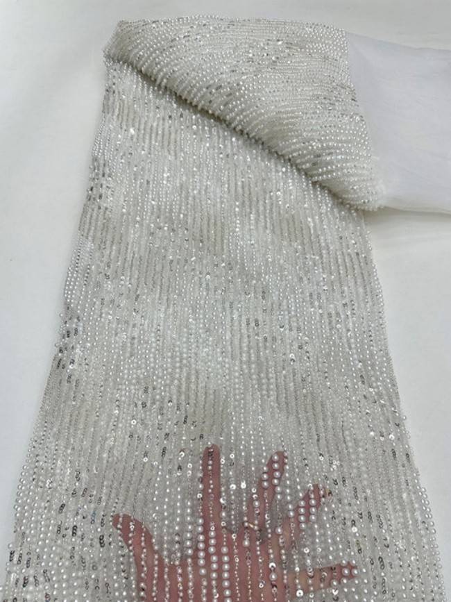 5 Yards Colorful Sequins Pearls Beaded Embroidered 3D Floral Lace Material Fabric For Dresses ML011