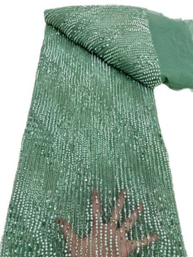 5 Yards Colorful Sequins Pearls Beaded Embroidered 3D Floral Lace Material Fabric For Dresses ML011