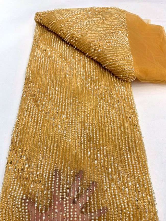 5 Yards Colorful Sequins Pearls Beaded Embroidered 3D Floral Lace Material Fabric For Dresses ML011