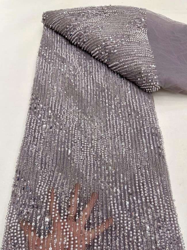 5 Yards Colorful Sequins Pearls Beaded Embroidered 3D Floral Lace Material Fabric For Dresses ML011