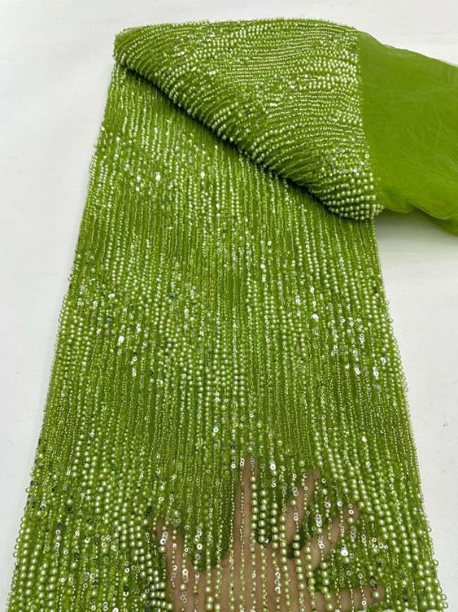 5 Yards Colorful Sequins Pearls Beaded Embroidered 3D Floral Lace Material Fabric For Dresses ML011