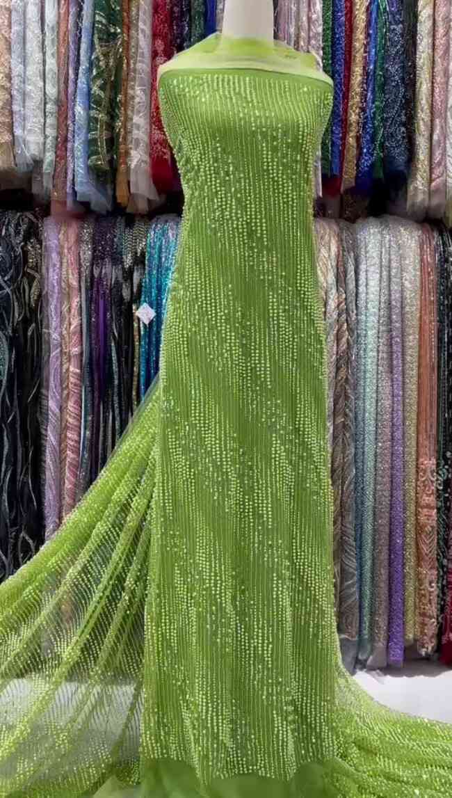 5 Yards Pearls Beaded Lace Material Fabric For Dresses