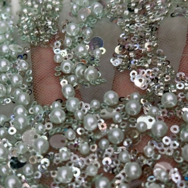 5 Yards Colorful Sequins Pearls Beaded Embroidered 3D Floral Lace Material Fabric For Dresses ML013