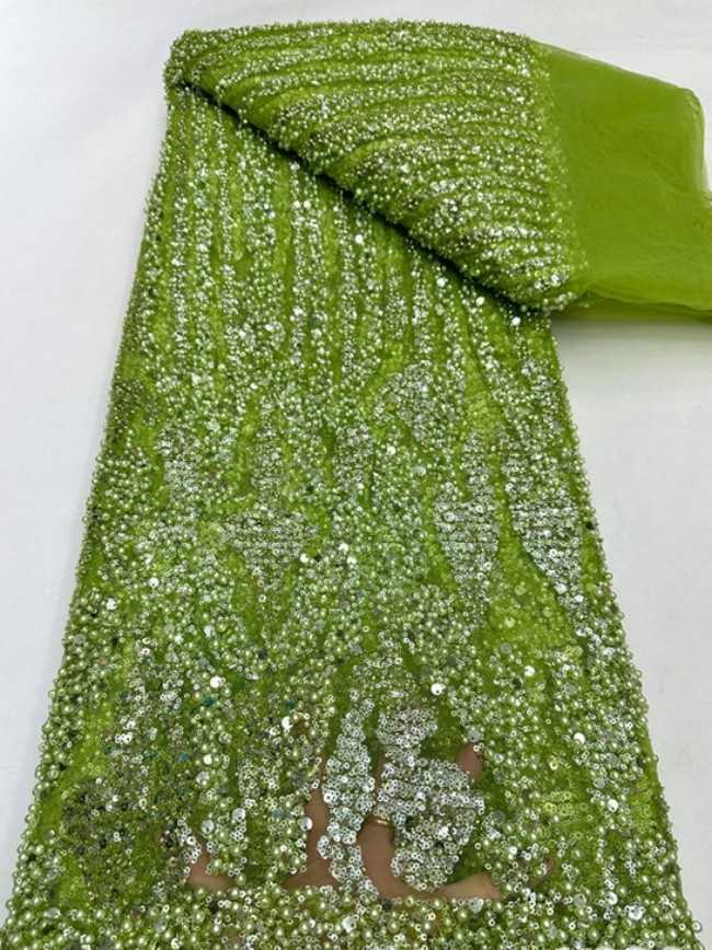 5 Yards Colorful Sequins Pearls Beaded Embroidered 3D Floral Lace Material Fabric For Dresses ML013
