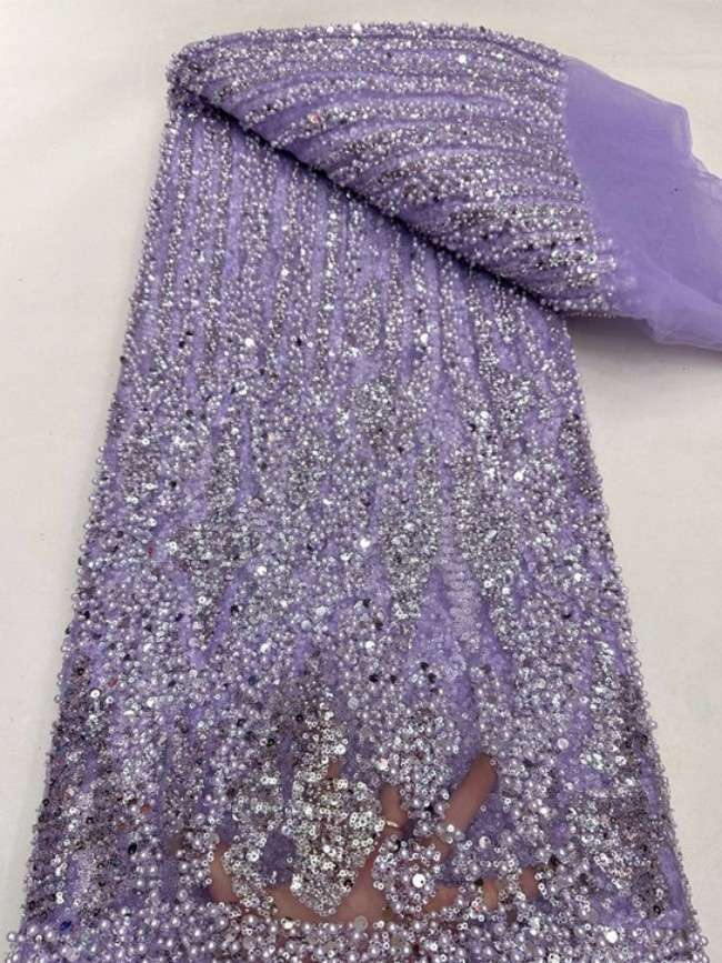 5 Yards Colorful Sequins Pearls Beaded Embroidered 3D Floral Lace Material Fabric For Dresses ML013