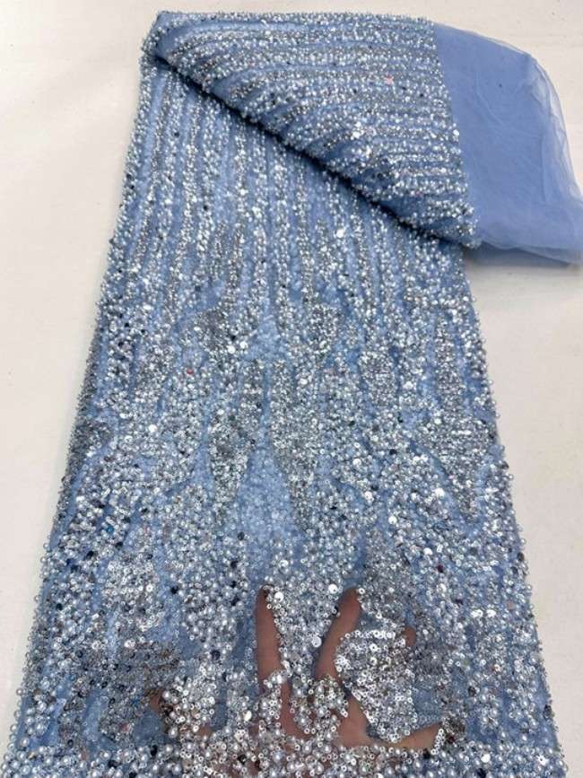 5 Yards Colorful Sequins Pearls Beaded Embroidered 3D Floral Lace Material Fabric For Dresses ML013