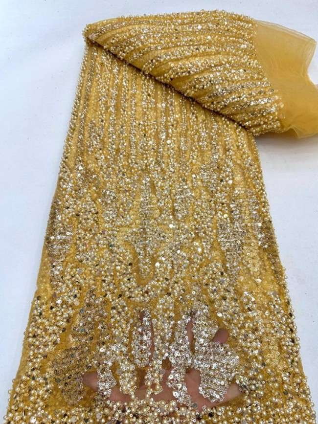 5 Yards Colorful Sequins Pearls Beaded Embroidered 3D Floral Lace Material Fabric For Dresses ML013