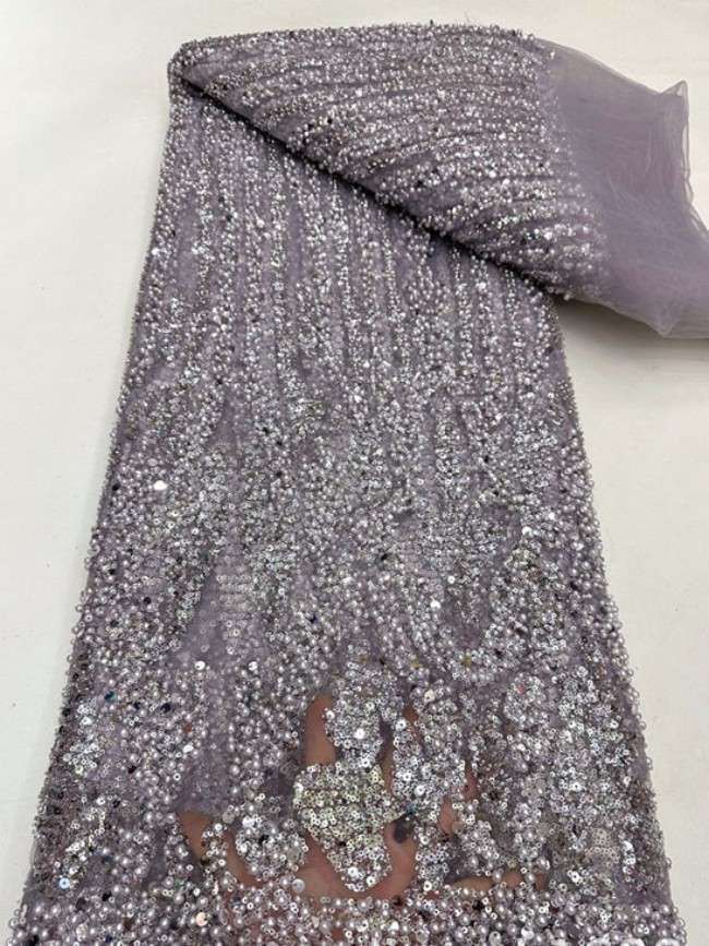 5 Yards Colorful Sequins Pearls Beaded Embroidered 3D Floral Lace Material Fabric For Dresses ML013