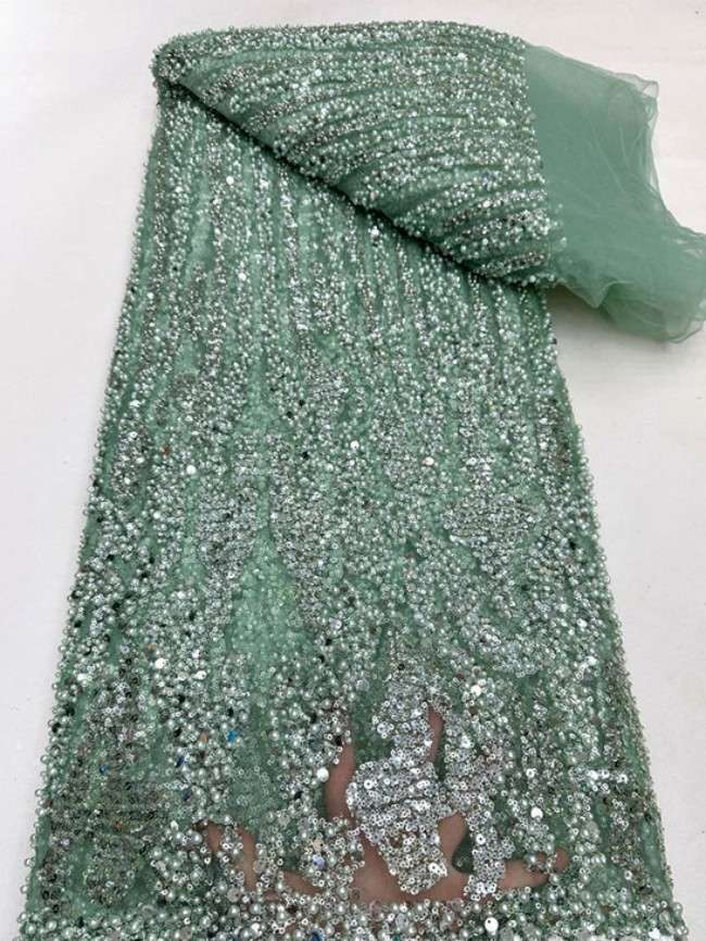 5 Yards Colorful Sequins Pearls Beaded Embroidered 3D Floral Lace Material Fabric For Dresses ML013