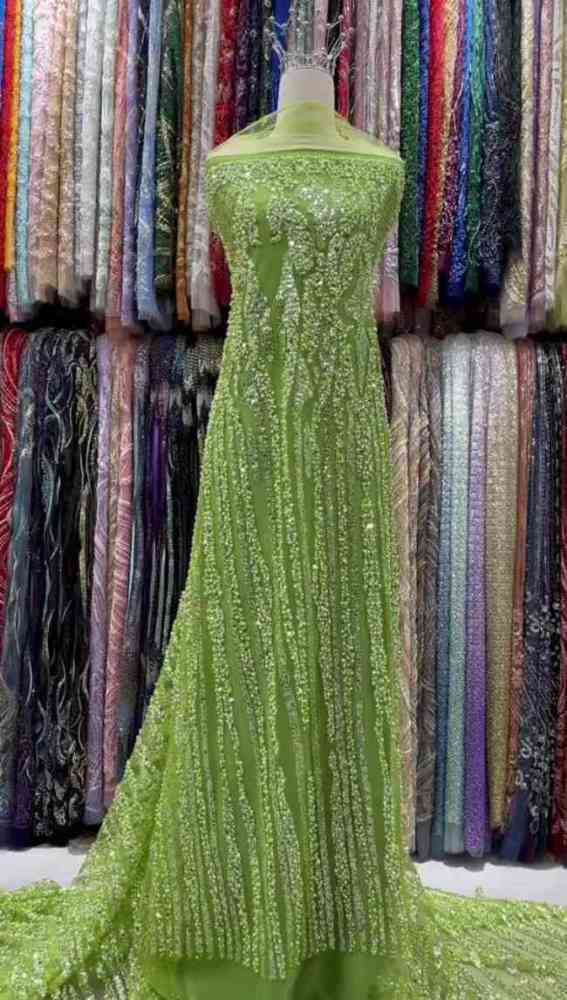 5 Yards Colorful Sequins Pearls Beaded Embroidered 3D Floral Lace Material Fabric For Dresses ML013