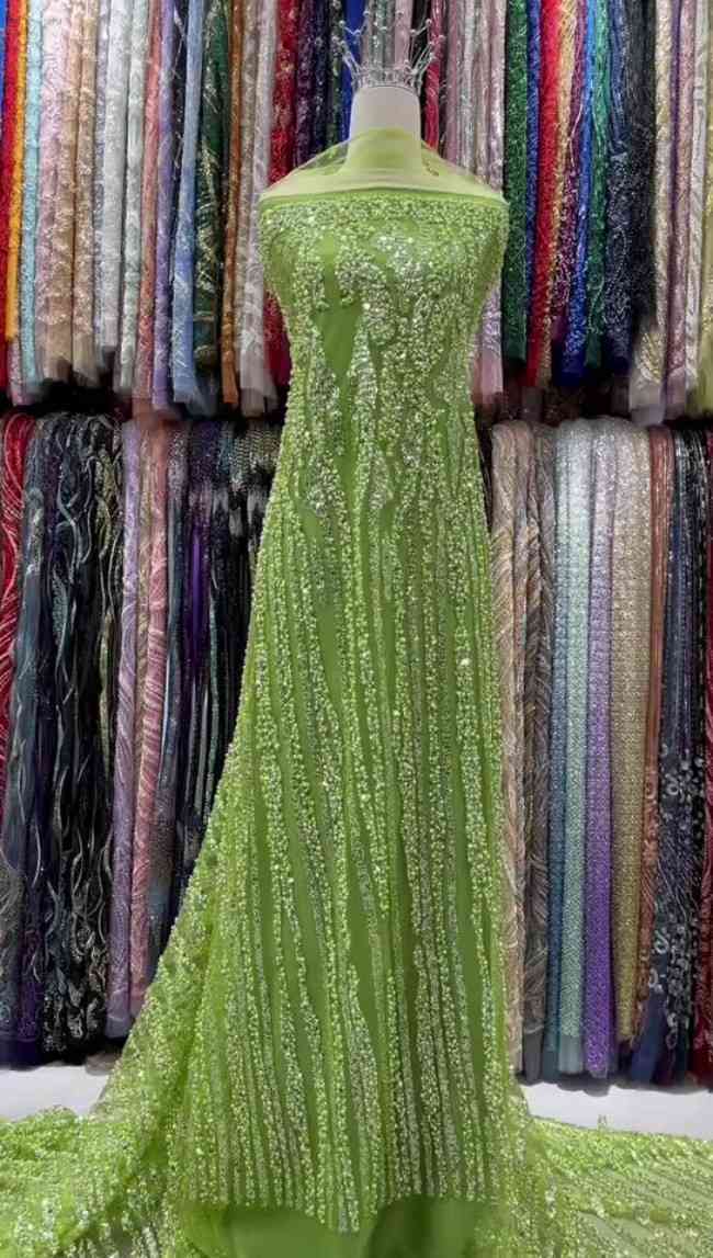 5 Yards Pearls Beaded Lace Material Fabric For Dresses