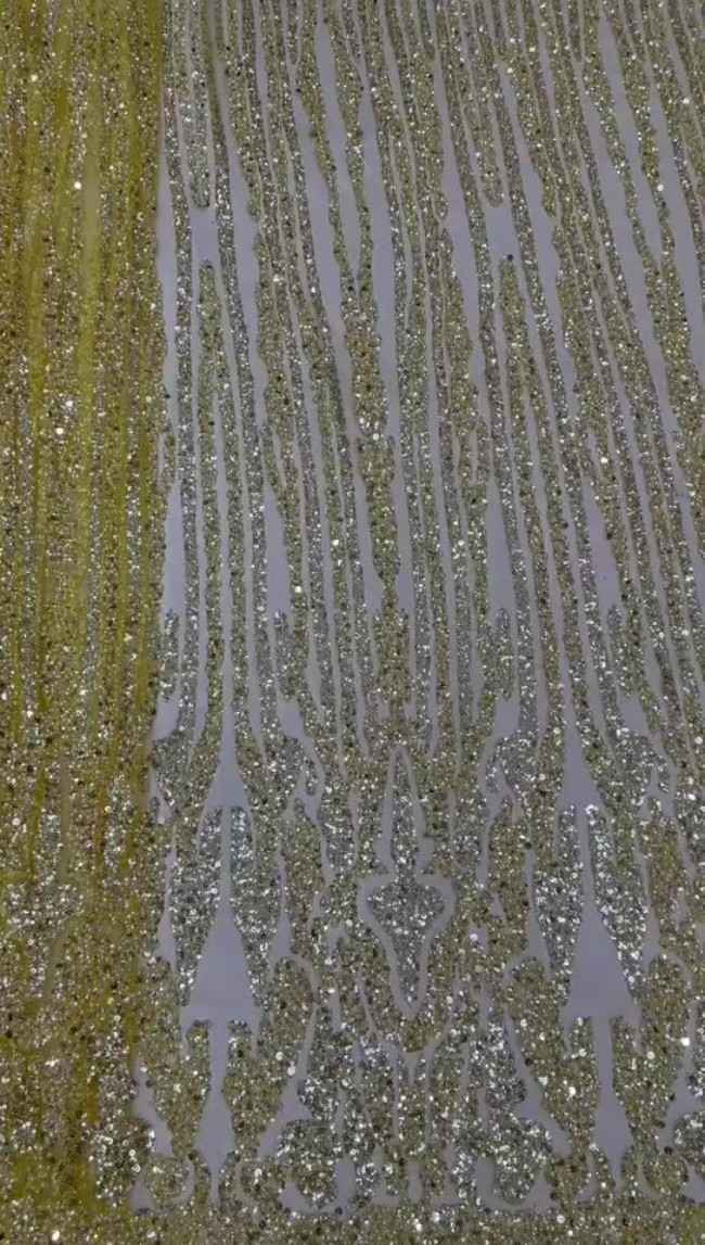 5 Yards Colorful Sequins Pearls Beaded Embroidered 3D Floral Lace Material Fabric For Dresses ML013