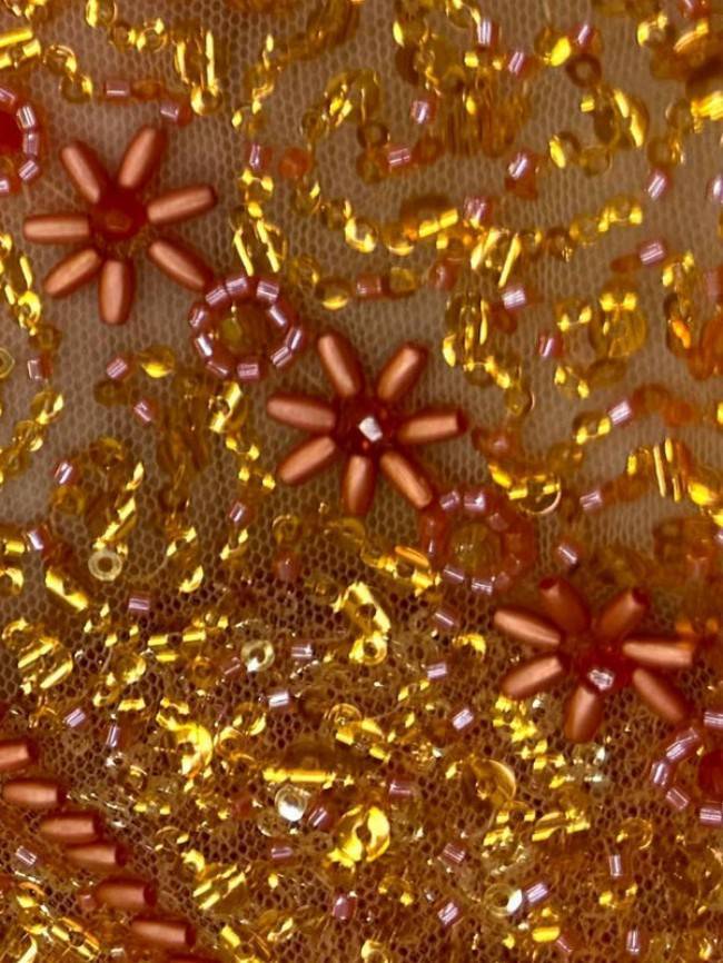 5 Yards Colorful Sequins Pearls Beaded Embroidered 3D Floral Lace Material Fabric For Dresses ML023