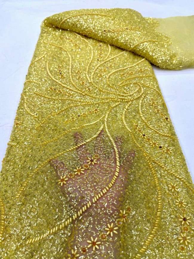 5 Yards Colorful Sequins Pearls Beaded Embroidered 3D Floral Lace Material Fabric For Dresses ML023