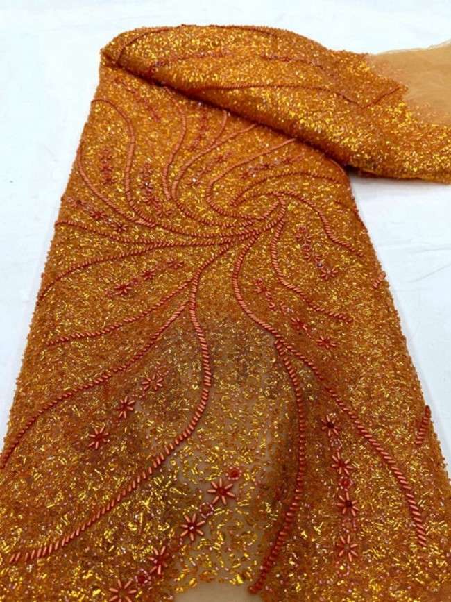 5 Yards Colorful Sequins Pearls Beaded Embroidered 3D Floral Lace Material Fabric For Dresses ML023