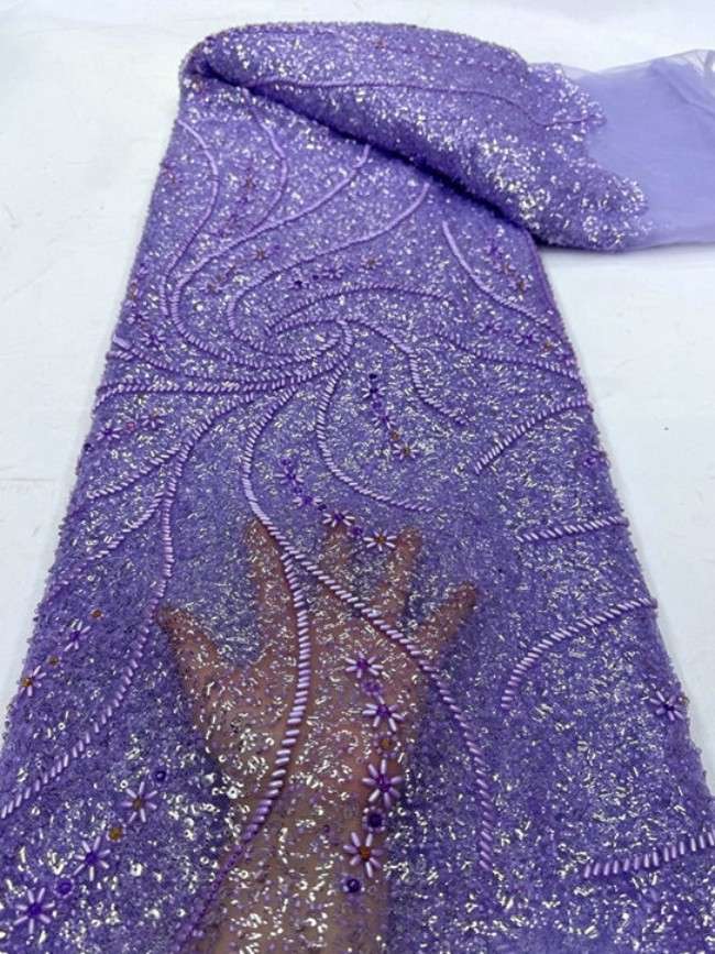5 Yards Colorful Sequins Pearls Beaded Embroidered 3D Floral Lace Material Fabric For Dresses ML023