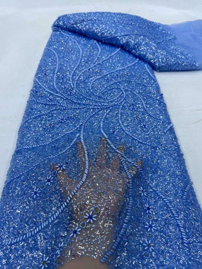 5 Yards Colorful Sequins Pearls Beaded Embroidered 3D Floral Lace Material Fabric For Dresses ML023