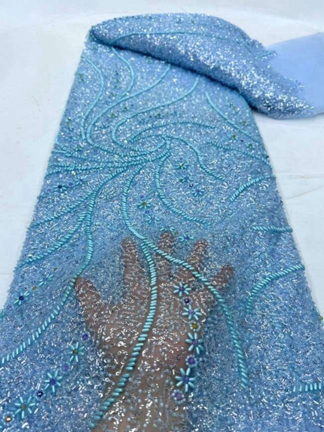 5 Yards Colorful Sequins Pearls Beaded Embroidered 3D Floral Lace Material Fabric For Dresses ML023