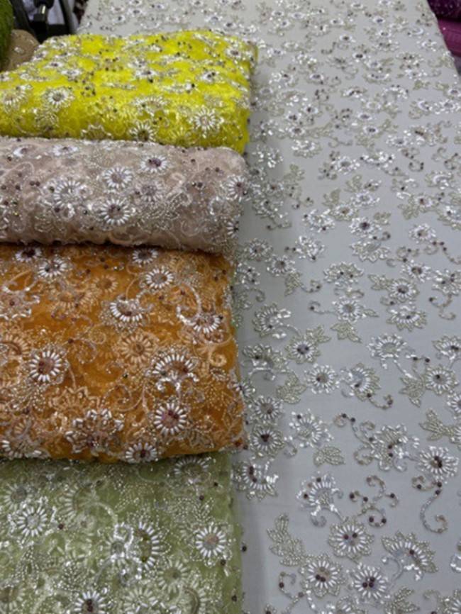 5 Yards Colorful Sequins Pearls Beaded Embroidered 3D Floral Lace Material Fabric For Dresses ML030