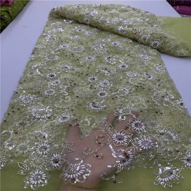 5 Yards Colorful Sequins Pearls Beaded Embroidered 3D Floral Lace Material Fabric For Dresses ML030