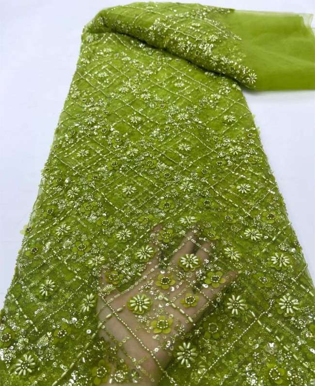 5 Yards Colorful Sequins Pearls Beaded Embroidered 3D Floral Lace Material Fabric For Dresses ML031