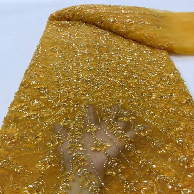 5 Yards Colorful Sequins Pearls Beaded Embroidered 3D Floral Lace Material Fabric For Dresses ML032