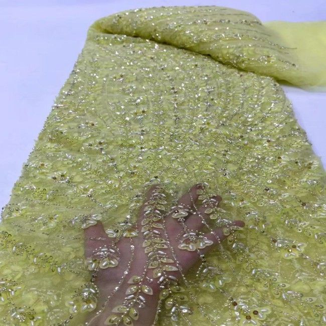 5 Yards Colorful Sequins Pearls Beaded Embroidered 3D Floral Lace Material Fabric For Dresses ML032