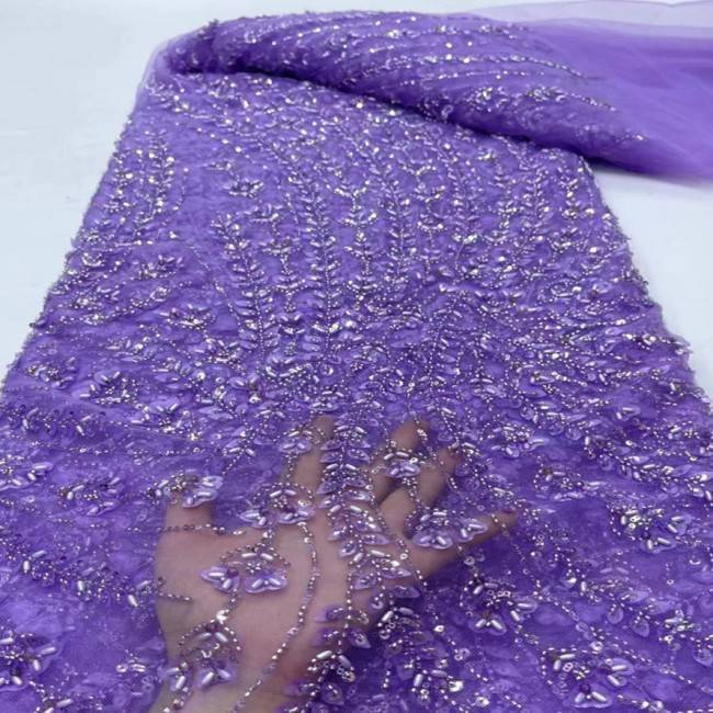 5 Yards Colorful Sequins Pearls Beaded Embroidered 3D Floral Lace Material Fabric For Dresses ML032