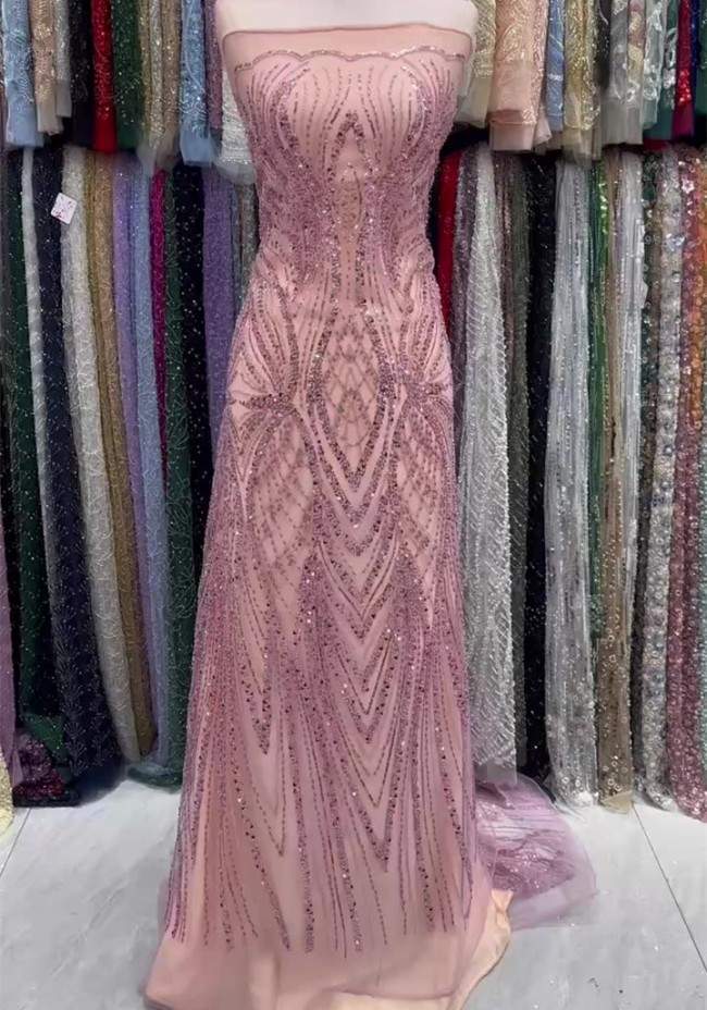 5 Yards Beaded Lace Material Fabric For Dresses