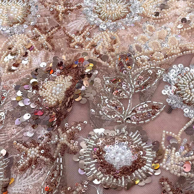 5 Yards Colorful Beaded Lace Material Fabric For Dresses