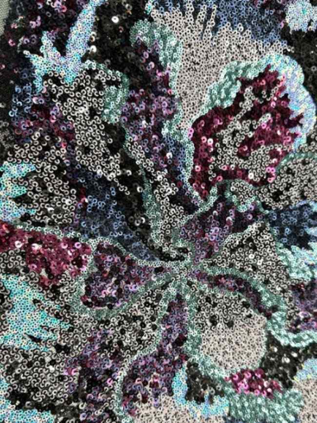 5 Yards Colorful Sequins Pearls Beaded Embroidered 3D Floral Lace Material Fabric For Dresses ML008