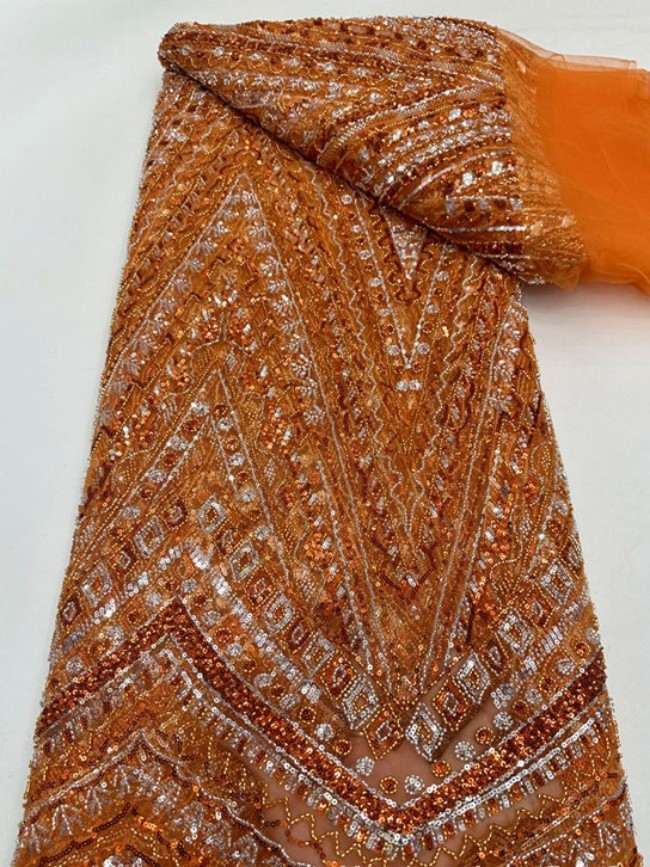 5 Yards Colorful Sequins Pearls Beaded Embroidered 3D Floral Lace Material Fabric For Dresses ML009