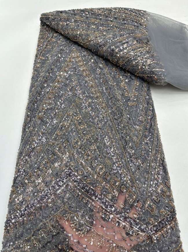 5 Yards Colorful Sequins Pearls Beaded Embroidered 3D Floral Lace Material Fabric For Dresses ML009