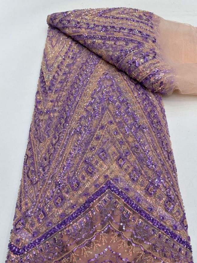 5 Yards Colorful Sequins Pearls Beaded Embroidered 3D Floral Lace Material Fabric For Dresses ML009