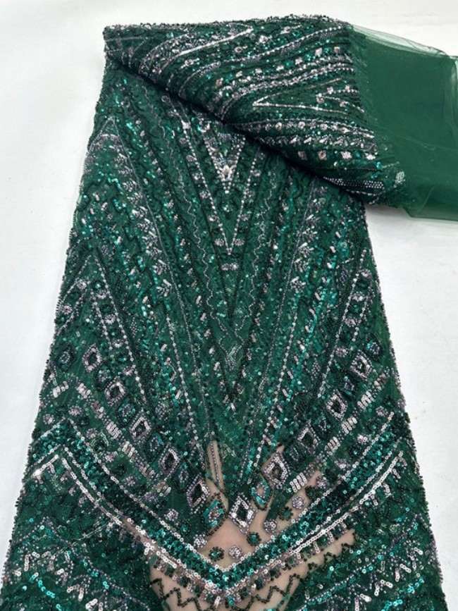 5 Yards Colorful Sequins Pearls Beaded Embroidered 3D Floral Lace Material Fabric For Dresses ML009