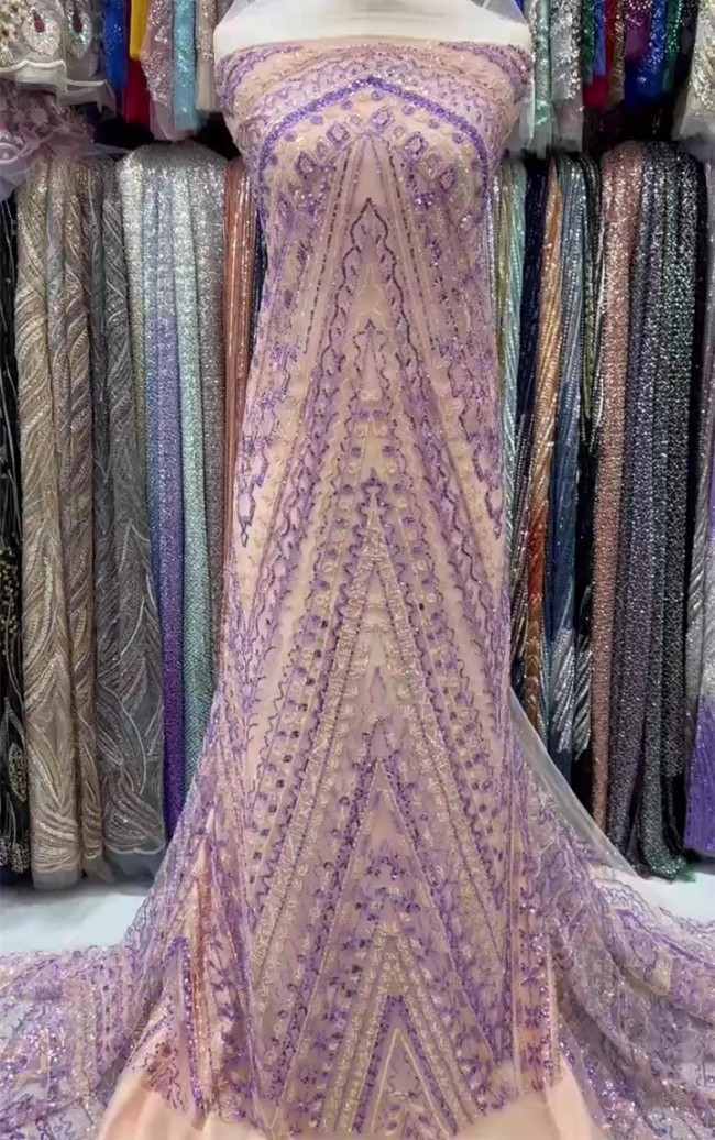 5 Yards Colorful Sequins Pearls Beaded Embroidered 3D Floral Lace Material Fabric For Dresses ML009