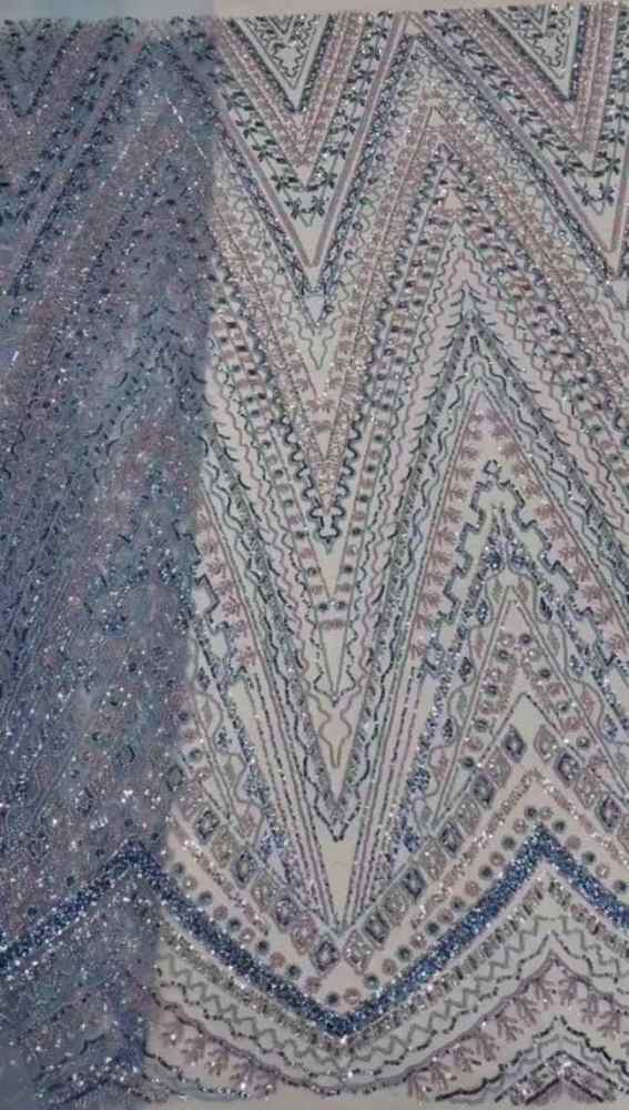 5 Yards Colorful Sequins Pearls Beaded Embroidered 3D Floral Lace Material Fabric For Dresses ML009