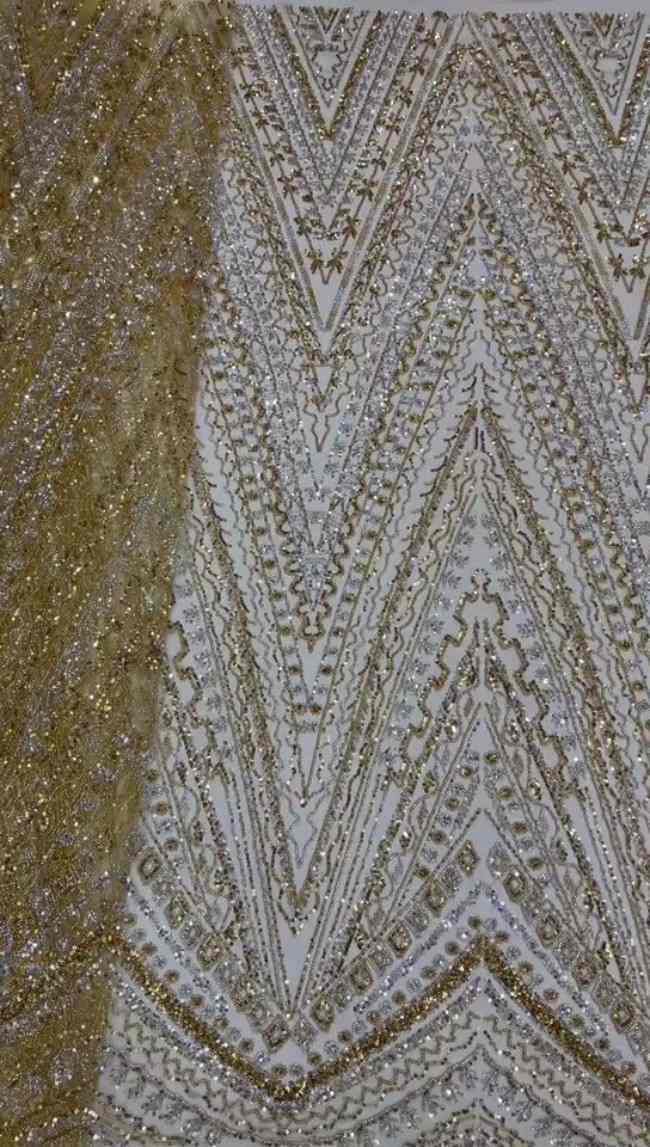 5 Yards Colorful Sequins Pearls Beaded Embroidered 3D Floral Lace Material Fabric For Dresses ML009