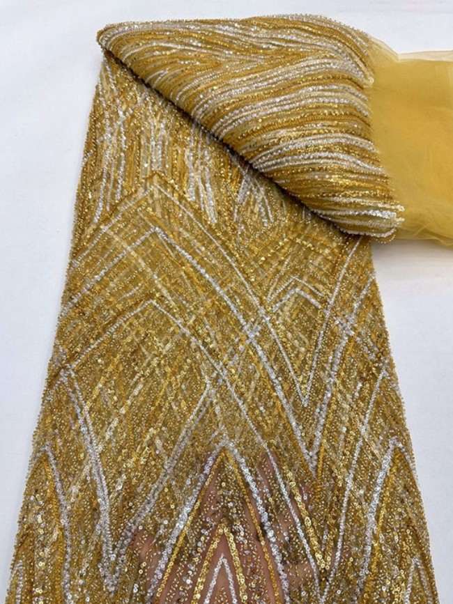 5 Yards Colorful Sequins Pearls Beaded Embroidered 3D Floral Lace Material Fabric For Dresses ML010