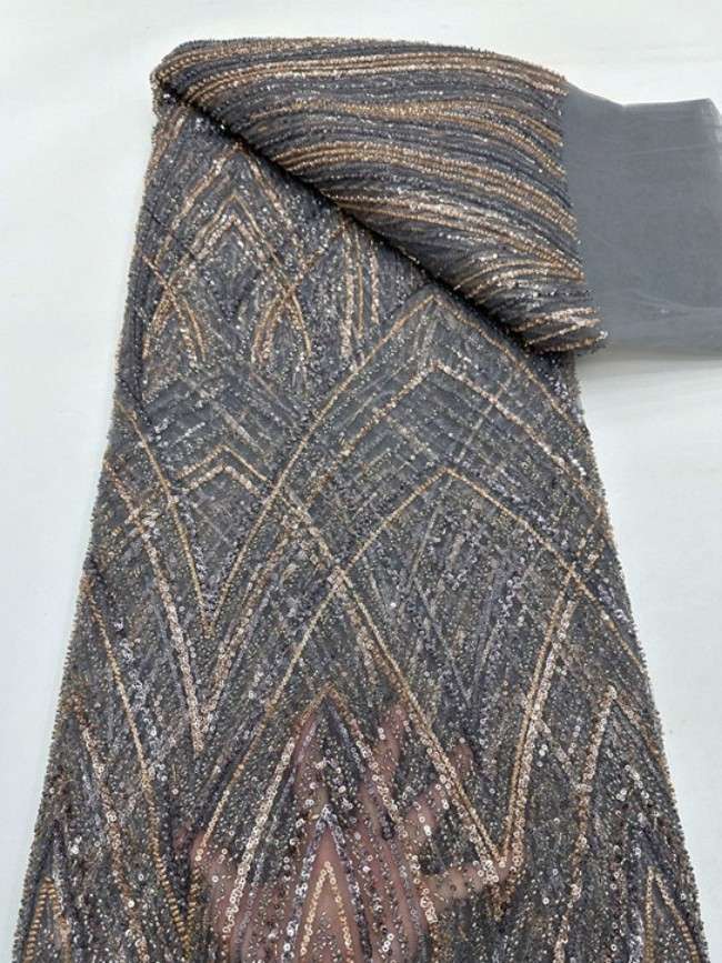 5 Yards Colorful Sequins Pearls Beaded Embroidered 3D Floral Lace Material Fabric For Dresses ML010