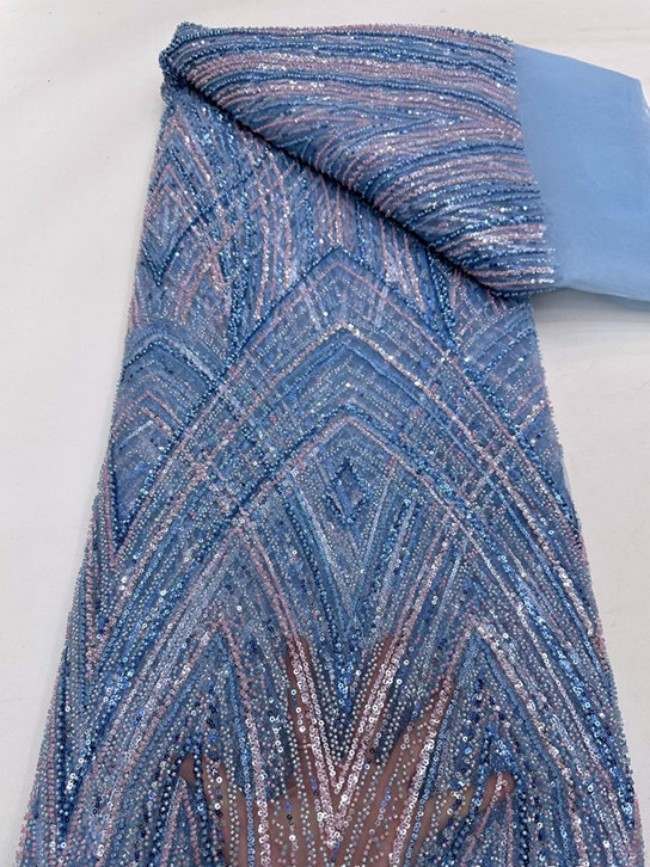 5 Yards Colorful Sequins Pearls Beaded Embroidered 3D Floral Lace Material Fabric For Dresses ML010