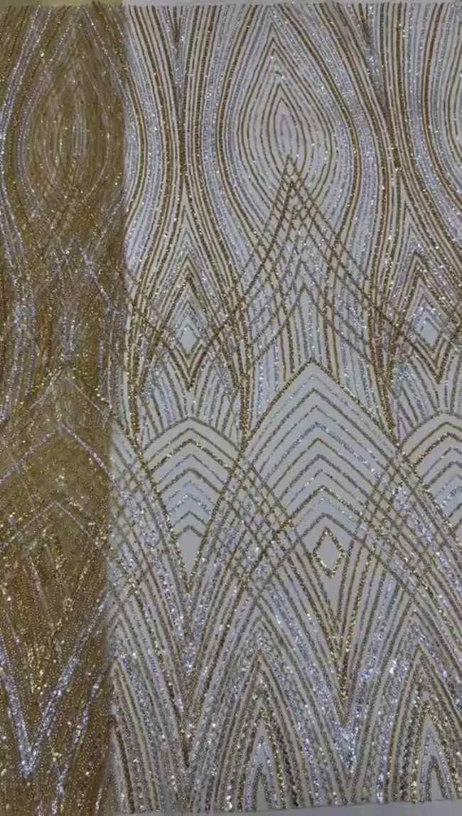 5 Yards Colorful Sequins Pearls Beaded Embroidered 3D Floral Lace Material Fabric For Dresses ML010