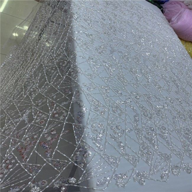 5 Yards Pearls Beaded Lace Material Fabric For Dresses