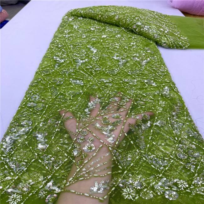 5 Yards Pearls Beaded Lace Material Fabric For Dresses