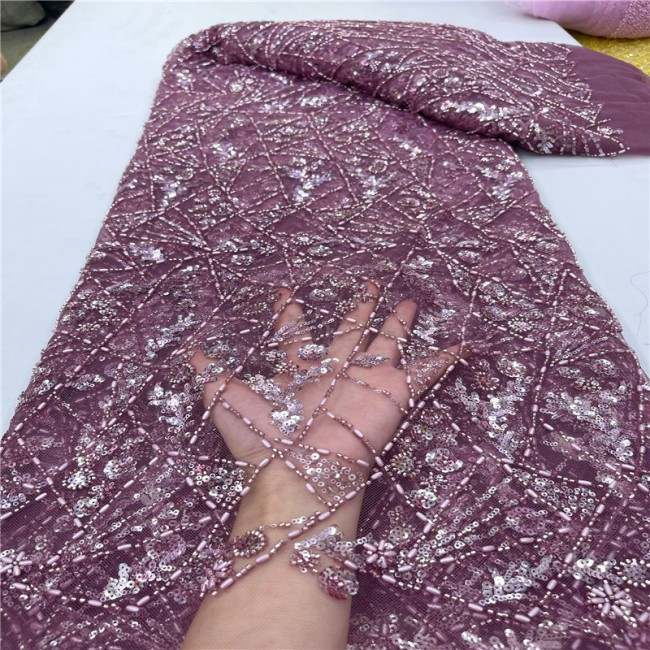 5 Yards Pearls Beaded Lace Material Fabric For Dresses