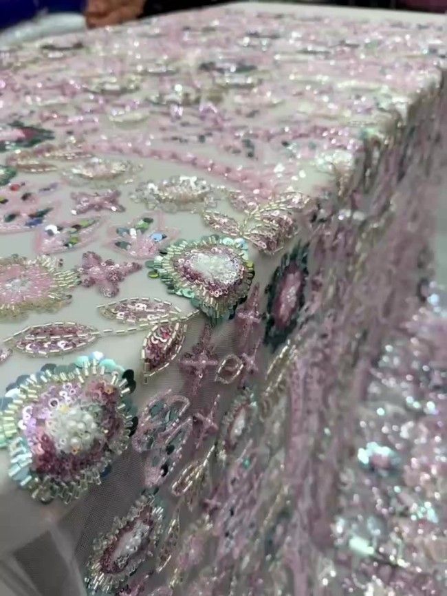 5 Yards Colorful Beaded Lace Material Fabric For Dresses
